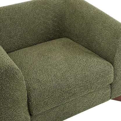Christopher Knight Home Holly Modern Boucle Fabric Upholstered Club Chair for Living Room, Home Office, Apartment, Relaxing Chair with Removable Cushion and Birch Wood Legs, Olive Green+Walnut