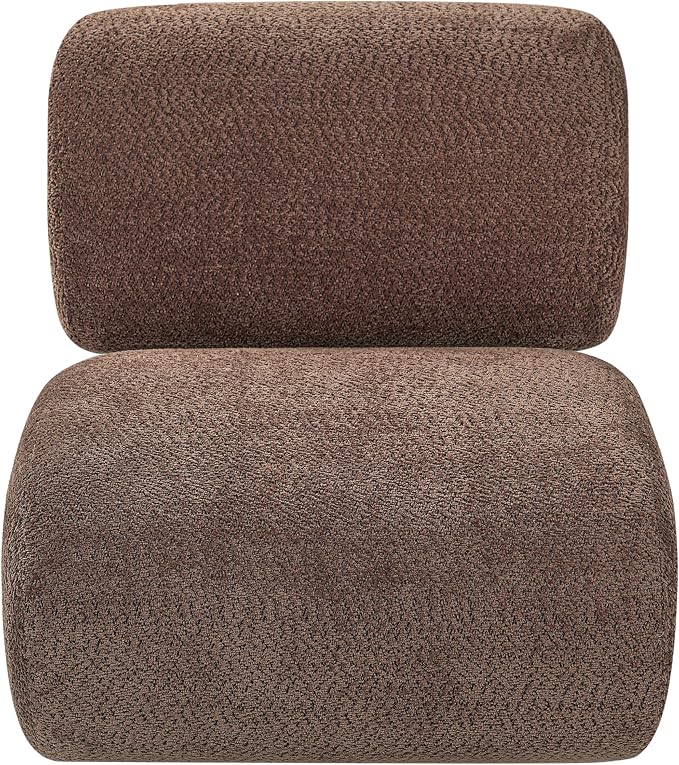 Merax 28" Modern Curved Boucle Accent Chair with Solid Wood Base, Mid-Century Armless Upholstered Slipper Lounge Chair for Living Room, Bedroom, Reading Nook, Natural + Brown