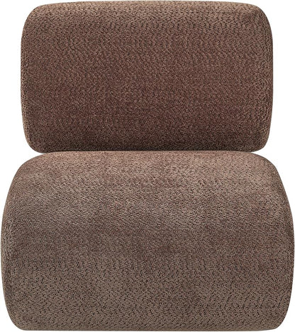 Merax 28" Modern Curved Boucle Accent Chair with Solid Wood Base, Mid-Century Armless Upholstered Slipper Lounge Chair for Living Room, Bedroom, Reading Nook, Natural + Brown