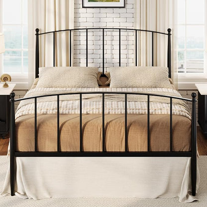 SHA CERLIN Queen Bed Frame, Metal Platform Bed with Victorian Style Iron-Art Headboard and Footboard, Easy Assembly, No Box Spring Needed, Black