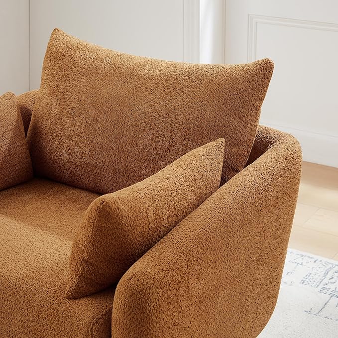 360° Swivel Accent Armchair, 39.3" Oversized, Sherpa Boucle Fabric Sofa Chair with Removable Back & Arm Pillows, Swivel Chair with Cozy Soft Padded (1, Curry)