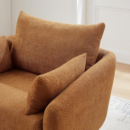 360° Swivel Accent Armchair, 39.3" Oversized, Sherpa Boucle Fabric Sofa Chair with Removable Back & Arm Pillows, Swivel Chair with Cozy Soft Padded (1, Curry)