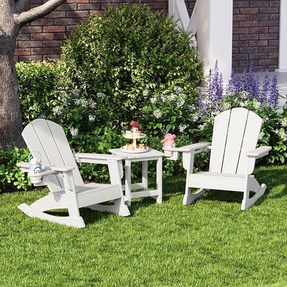 Costaelm Paradise 3-Piece Kids Table and Chairs Set with Toddler Rocking Chairs and Cup Holders, White
