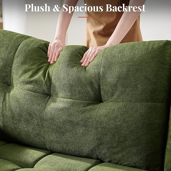Jocisland 93” 4-in-1 Convertible Sofa Bed, Full Size Cloud Sleeper Sofa, Tufted Chenille, 5-Position Adjustable Backrest, 10-Minute Tool-Free Assembly, Couches for Living Room Guest Room, Green