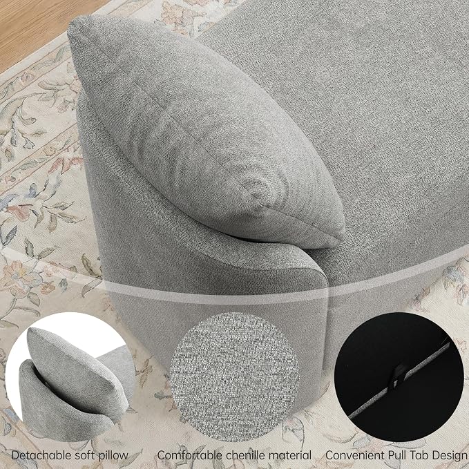 Usaint 58.3" Storage Ottoman Bench with Pillows, Upholstered End of Bed Bench with Arms, Footrest Stool Bench for Bedroom, Living, Window, Entryway and Hallway, Grey