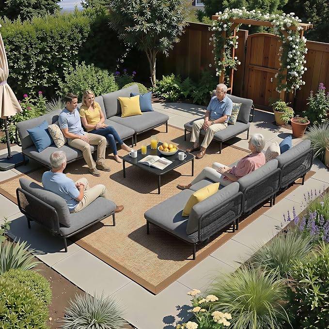 Crestlive Products Outdoor Patio Furniture Set with Coffee Table, 8 Seater Modular Oversized Patio Conversation Set with Cushions, Modern Sectional for Backyard, Deck, Porch, or Poolside