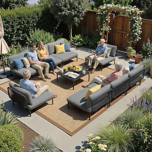 Crestlive Products Outdoor Patio Furniture Set with Coffee Table, 8 Seater Modular Oversized Patio Conversation Set with Cushions, Modern Sectional for Backyard, Deck, Porch, or Poolside