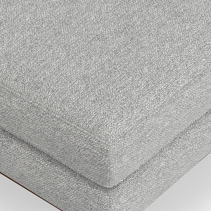 SIMPLIHOME Morrison 49-inch Wide Table Ottoman in Mist Grey Woven-Blend Fabric, Multifunctional Footrest, Coffee Table, or Extra Seating for Living Room, Mid-Century Modern Style
