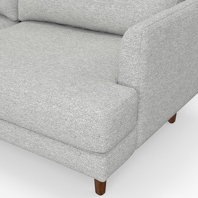 SIMPLIHOME Livingston 90-inch Wide Sofa in Mist Grey Woven-Blend Fabric, Handcrafted Mid-Century Modern Oversized 3-Seater Couch Sofa for Living Room or Family Room, Solid Wood Frame