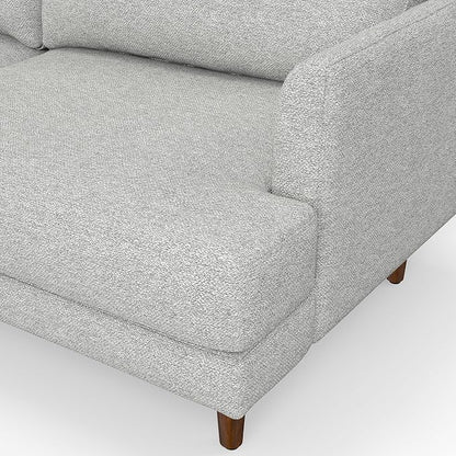 SIMPLIHOME Livingston 90-inch Wide Sofa in Mist Grey Woven-Blend Fabric, Handcrafted Mid-Century Modern Oversized 3-Seater Couch Sofa for Living Room or Family Room, Solid Wood Frame