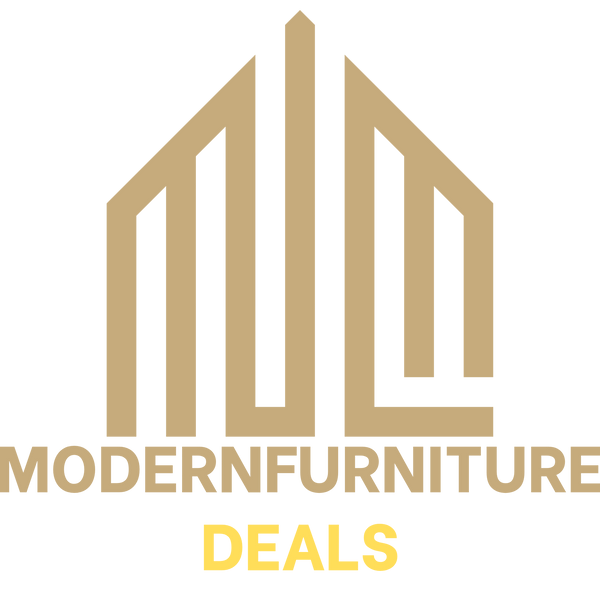 Logo of Modern Furniture Deals with gold geometric design on a white background