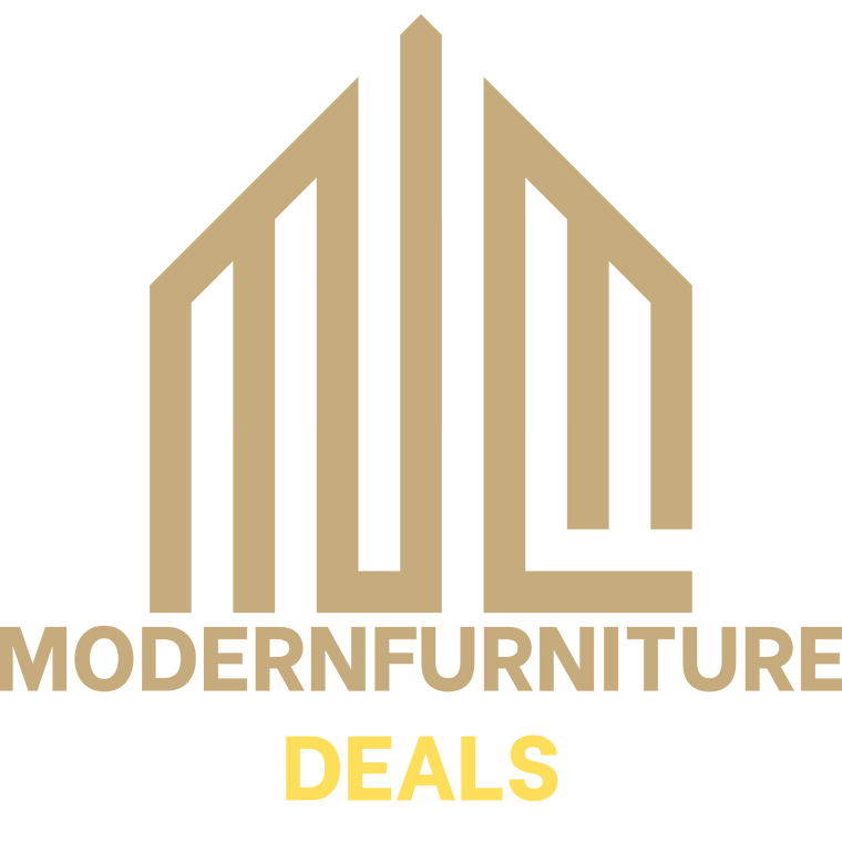 Logo of Modern Furniture Deals with gold geometric design on a white background